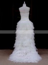 Asymmetrical Ivory Tulle Appliques Lace High Low Strapless Wedding Dress #PDS00021802