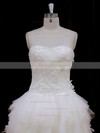 Asymmetrical Ivory Tulle Appliques Lace High Low Strapless Wedding Dress #PDS00021802
