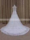 Unique Sweetheart Ivory Tulle Appliques Lace Court Train Wedding Dress #PDS00021803