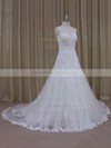 Ivory Court Train Tulle with Appliques Lace Modest Sweetheart Wedding Dress #PDS00021805