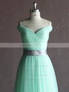 Unique A-line Green Tulle Sashes/Ribbons Off-the-shoulder Wedding Dress #PDS00021806