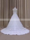Discount Chapel Train White Tulle Appliques Lace Strapless Wedding Dress #PDS00021808