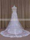 Sweep Train Appliques Lace Strapless White Tulle Affordable Wedding Dresses #PDS00021822