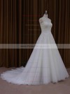 Sweetheart Appliques Lace Ivory Tulle Court Train Fashion Wedding Dresses #PDS00021829