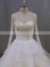 Ball Gown Tulle Appliques Lace Fashion High Neck Long Sleeve Wedding Dresses #PDS00021852