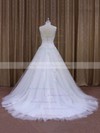 Fashionable Chapel Train Appliques Lace White Tulle V-neck Wedding Dress #PDS00021860