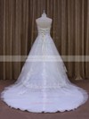 New Strapless Appliques Lace White Tulle A-line Wedding Dresses #PDS00021864