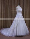 New Strapless Appliques Lace White Tulle A-line Wedding Dresses #PDS00021864