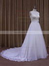 White Chapel Train Chiffon with Sashes/Ribbons Scoop Neck Wedding Dresses #PDS00021871