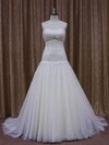 Inexpensive Ivory Court Train Tulle Appliques Lace Sweetheart Wedding Dresses #PDS00021873