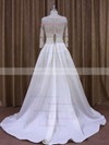 Nice Scoop Neck Ivory Taffeta with Appliques Lace Long Sleeve Wedding Dress #PDS00021877