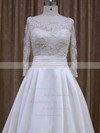 Nice Scoop Neck Ivory Taffeta with Appliques Lace Long Sleeve Wedding Dress #PDS00021877