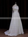 Long Sleeve Off-the-shoulder Simple Taffeta Appliques Lace Ivory Wedding Dresses #PDS00021883
