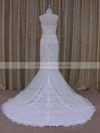 Ivory V-neck Tulle with Appliques Lace Trumpet/Mermaid Popular Wedding Dresses #PDS00021912
