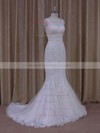 Ivory V-neck Tulle with Appliques Lace Trumpet/Mermaid Popular Wedding Dresses #PDS00021912