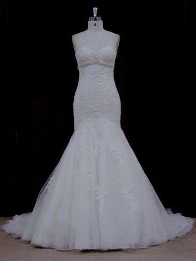 Vintage Ivory Lace Tulle with Beading Sweetheart Trumpet/Mermaid Wedding Dress #PDS00021915