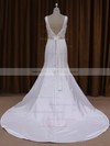 Scoop Neck White Satin Sashes/Ribbons Backless Trumpet/Mermaid Wedding Dresses #PDS00021917