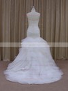 Trumpet/Mermaid Modest Tulle Cascading Ruffles Sweetheart White Wedding Dress #PDS00021919