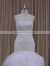 Trumpet/Mermaid Modest Tulle Cascading Ruffles Sweetheart White Wedding Dress #PDS00021919