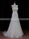 Ivory Trumpet/Mermaid Tulle Appliques Lace Sweep Train Wedding Dresses #PDS00021924