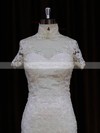 Ivory Trumpet/Mermaid Unique Tulle Appliques Lace High Neck Wedding Dresses #PDS00021939