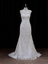 Modest Ivory One Shoulder Lace Sequins Trumpet/Mermaid Wedding Dresses #PDS00021940