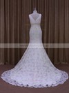 Trumpet/Mermaid V-neck Ivory Lace Tulle Appliques Lace Designer Wedding Dress #PDS00021964