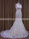 Trumpet/Mermaid V-neck Ivory Lace Tulle Appliques Lace Designer Wedding Dress #PDS00021964