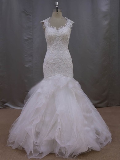 New Arrival Trumpet/Mermaid Tulle Appliques Lace Ivory Sweetheart Wedding Dress #PDS00021993
