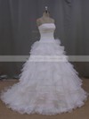 Court Train Ivory Tiered Organza New Arrival Strapless Wedding Dress #PDS00021994