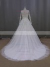 Scoop Neck Ivory Tulle Beading Long Sleeve Appliques Lace Wedding Dress #PDS00021996