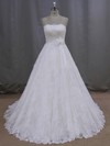Ivory Strapless Lace Sashes / Ribbons Lace-up Court Train Wedding Dresses #PDS00021997