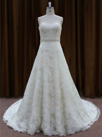 Ivory Lace Chapel Train Beading Sweetheart Classic Wedding Dress #PDS00022002