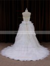 Princess Tulle Cascading Ruffles Ivory Lace-up Sweetheart Wedding Dresses #PDS00022003