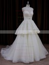 Cheap Scoop Neck Ivory Lace Tulle Beading Princess Wedding Dress #PDS00022004