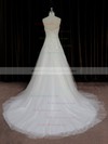 A-line Crystal Detailing Ivory Lace Tulle Court Train Beautiful Wedding Dress #PDS00022006