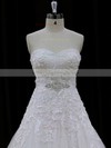 Sweetheart Lace-up Ivory Lace Tulle Appliques Lace Chapel Train Wedding Dresses #PDS00022007