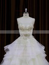V-neck Ivory Organza Lace-up Appliques Lace Princess Wedding Dresses #PDS00022009
