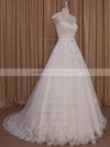 Sweetheart Ivory Tulle Cap Straps Appliques Lace Court Train Wedding Dress #PDS00022010