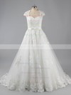 Sweetheart Ivory Tulle Cap Straps Appliques Lace Court Train Wedding Dress #PDS00022010