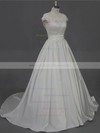 Scoop Neck Appliques Lace Cap Straps Ivory Taffeta Court Train Wedding Dress #PDS00022016