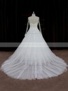 A-line Appliques Lace Ivory Tulle Long Sleeve Chapel Train Wedding Dresses #PDS00022018