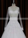 A-line Appliques Lace Ivory Tulle Long Sleeve Chapel Train Wedding Dresses #PDS00022018