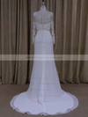 Sheath/Column White Chiffon Appliques Lace Long Sleeve Scoop Neck Wedding Dresses #PDS00022022