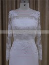 Sheath/Column White Chiffon Appliques Lace Long Sleeve Scoop Neck Wedding Dresses #PDS00022022