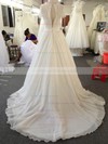 A-line Ivory Chiffon Lace Beading Short Sleeve Scoop Neck Wedding Dresses #PDS00022024