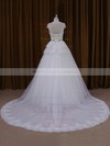 Court Train White Lace Tulle Beading Cap Straps A-line Wedding Dresses #PDS00022025