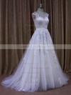 Sweep Train Cap Straps Tulle Appliques Lace Scoop Neck Ivory Wedding Dresses #PDS00022028