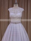 Ivory Satin Scoop Neck Lace-up Sweep Train Appliques Lace Wedding Dresses #PDS00022031