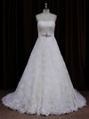 Ivory Lace Sashes/Ribbons Sweep Train Vintage Strapless Wedding Dresses #PDS00022032
